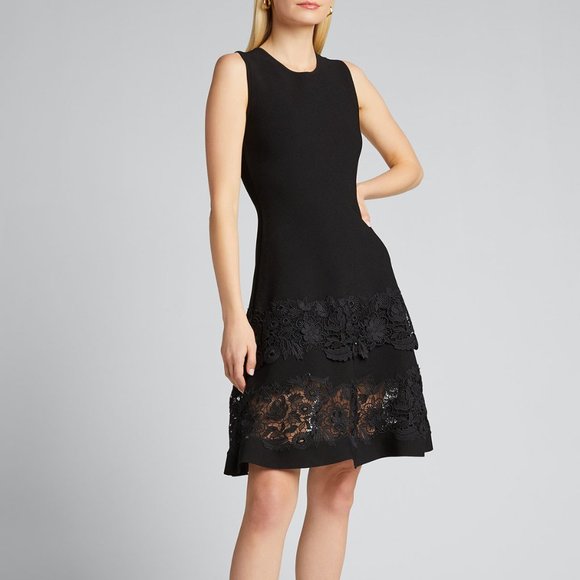 Carolina Herrera Guipure Lace Fit Flare Dress Black